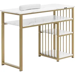 physa Nageltisch - Eisenrahmen - Marmoriert / Golden - 3 Ablagen - Handablage PHY_MC11