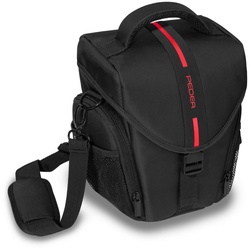 PEDEA Kameratasche ESSEX (Größe L), für Spiegelreflexkameras, mit wasserdichtem Regenschutz und Tragegurt rot|schwarz
