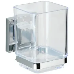 WENKO Zahnputzbecher »Vacuum-loc Quadro«, rostfreier Edelstahl, silberfarben/transparent, eckig