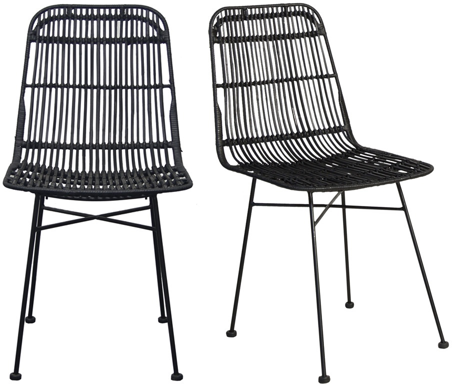 Chaises noires en rotin et métal (lot de 2) MALACCA