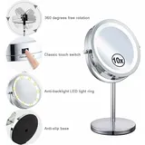 Crezuo 10-facher, Doppelseitiger, Beleuchteter Vergrößerungsspiegel – 360°-drehung – Hochauflösendes Optisches Glas – Abnehmbarer Schminkständer
