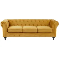 3-Sitzer Sofa Samtstoff senfgelb CHESTERFIELD