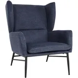 Mendler Lounge-Sessel HWC-L62, Ohrensessel Cocktailsessel Sessel Polstersessel, Stoff/Textil Metall ~ blau