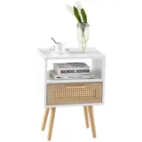 modfu Nachttisch, Weiß, Holzwerkstoff, 40x55x30 cm Schlafzimmer, Nachttische