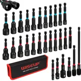 WISEUP Magnetisches Steckschlüssel-Set, Schlagbohrschrauber-Bit-Set und 1/4-Zoll-Sechskantschaft, Cr-V-Stahl SAE und metrische Power-Steckschlüssel, inklusive magnetischem Bithalter