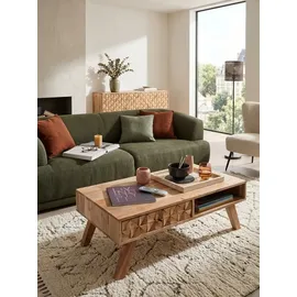 KADIMA DESIGN Landhaus-Stil Couchtisch Beige Akazie 95 x 35 x 50 cm
