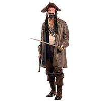 Krause & Sohn Herren Kostüm Piratenkapitän Jack inkl. Kopftuch mit Rasta-Haaren Seeräuber Pirat Fasching Karneval Karibik Freibeuter (L)