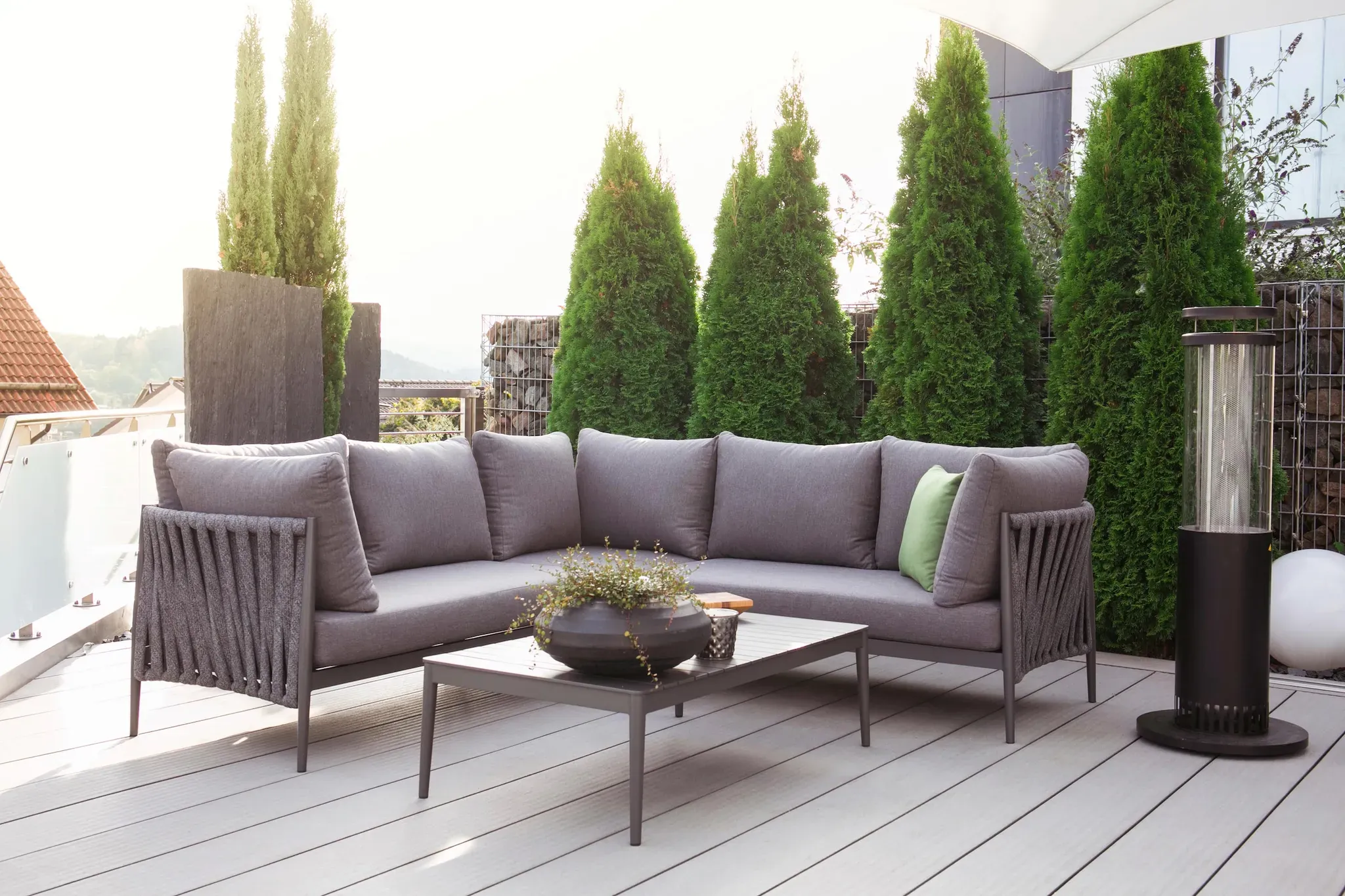 Garten-Essgruppe, (4 tlg.), Ecklounge mit Gartentisch, Dark Grey, , 65984760-0 B/H/T: 233 cm x 70 cm x 233 cm