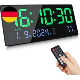 Fuloon Digitale Wanduhr, 15,5" Groß LED Wanduhr Digital, Kalender Wanduhren Mit