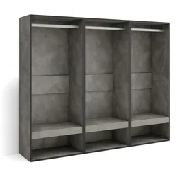SKRAUT HOME Offener Kleiderschrank, Garderobe mit Einlegeböden, 180x35x145 cm, Schlafzimmer, Kleidung, Schuhe, Moderner Stil, Zementgrau - 439_7