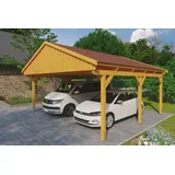 SKANHOLZ Skan Holz Carport Fichtelberg 618 cm x 566 cm Rote Schindeln Eiche Hell