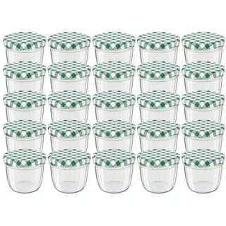 Wellgro Vorratsglas Einmachgläser Schraubdeckel grün kariert - 230 ml, (25-tlg)