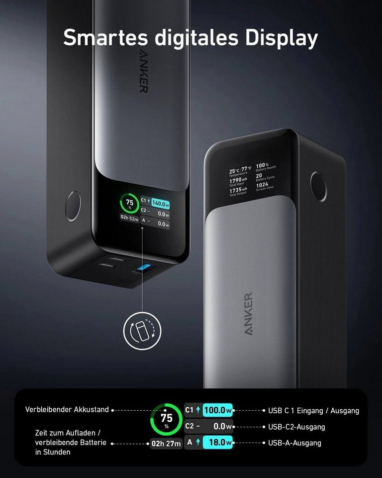 Anker ANKER 737 PowerBank 140W Powerbank 24000 mAh, Power Delivery 3.1 schwarz