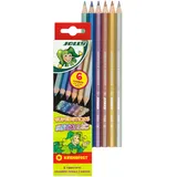 Jolly Metallic Farbstifte - 6 Stifte mit Bruchsicherer Mine, Sechskantform, Leuchtende Metallicfarben, Identische Schaft- und Schriftfarbe