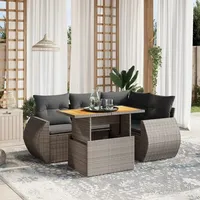 VidaXL 5-tlg. Garten-Sofagarnitur mit Kissen Grau Poly Rattan
