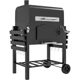 Holzkohlegrill Bbq-grill Smoker, Verstellbares Kohlefach, Seitenablagen, 124 X 66 X 112 Cm, Schwarz