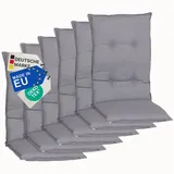 NYVI Hochlehnerauflage Hochlehner Auflagen 6er Set Barcelona - Gartenstuhlauflagen 118x50cm, (6 St), Stuhlauflage, Sitzauflage mit Halteband, UV-fest grau