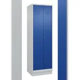 C+P Doppel-Spind Classic PLUS, Sockel, 2 Abteile, HxBxT 195x60x50cm, Zylinderschloss, Hellgrau/Enzianblau von PROREGAL