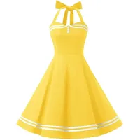 JIAALU Damen Vintage Cocktailkleid Ballkleid A Linie Faltenrock Knielang Ärmellos Neckholder 1950er Polka Dots Retro Rockabilly Swing Kleid Hochzeit Festlich Abendkleid - S