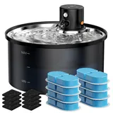 Trinkbrunnen für Katzen Kabellos Katzen Wasserbrunnen: Katzentrinkbrunnen - mit 8 Kohlefilters + 8 Schwämmes - Trinkbrunnen für Katze mit Sensor - 3.2L Katzenbrunnen Edelstahl mit Bewegungsmelder