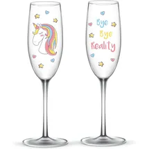 EinhornLiebe - Sektgläser Set - Einhorn Glas Bye Bye Reality (2 Stück) Proseccogläser Gläser