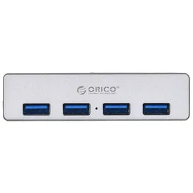 ORICO USB 3.0 Hub 4 Port, Aluminium SuperSpeed Daten hub Mit Extra Netzteilanschluss Port für Desktop Computer, MacBook, MacBook Air/Pro/Mini(Silber)