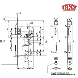 BKS ZT-Einsteckschloss BB 20/55/72/8mm