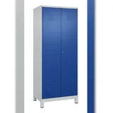 C+P Doppel-Spind Classic PLUS, Füßen, 2 Abteile, HxBxT 195x80x50cm, Zylinderschloss, Hellgrau/Enzianblau von PROREGAL