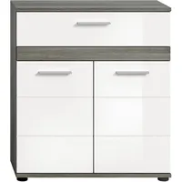 Inn.furn Badkommode weiß Hochglanz grau 71 cm mit Rillenoptik