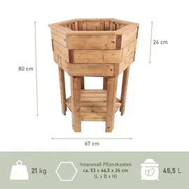 NATIV Pflanzkasten aus Holz 6eckig, 80 cm hoch, Blumenkübel mit Füßen, Pflanzgefäß