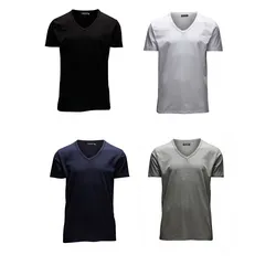 Jack & Jones Herren T-Shirt O-Neck & V-Neck Slim Fit 4er Pack Slim Fit Blau M