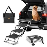 VEVOR Hundetreppe für Autos, breite 4-stufige Hundeautotreppe, zusammenklappbare Hundeautorampe mit Rutschfester Oberfläche, tragbare Haustiertreppe aus leichtem Aluminium für Auto, SUV und LKW