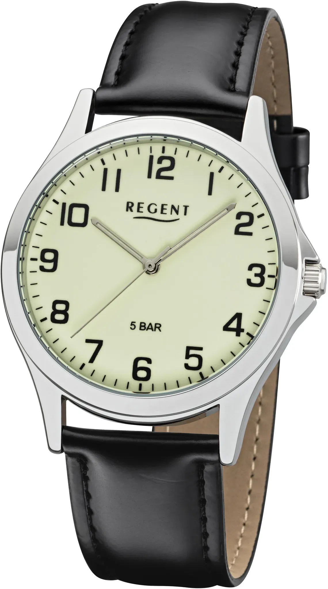 Quarzuhr REGENT, schwarz (schwarz, natur), Armbanduhren, Damen, Quarzuhr, Armbanduhr, Herrenuhr, Damenuhr, Leuchtzeiger, Lederimitat-Armband