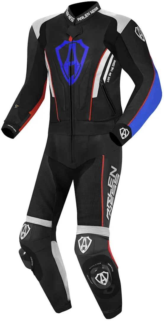 Arlen Ness Losail 2-Teiler Lederkombi, schwarz-weiss-rot-blau, Größe 54 für Männer