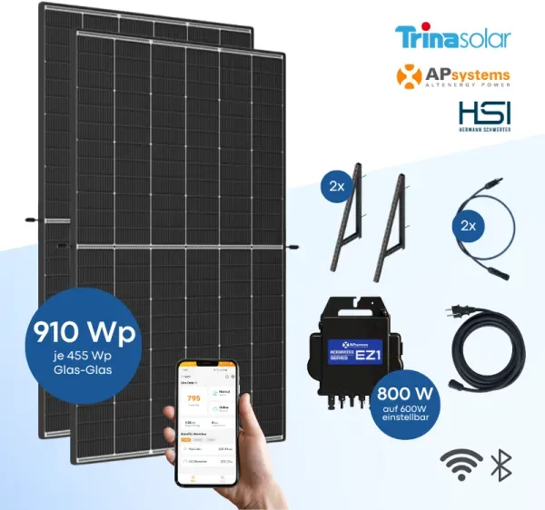 Balkonkraftwerk Trina Solar 910 Wp mit APsystems EZ1 + HSI Wandhalterung