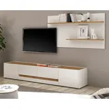 furn.design Wohnwand 2-teilig weiß, Eiche Wotan 300 cm, Schrankwand mit XL-Lowboard | Gr.: onesize