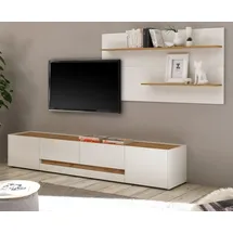 furn.design Wohnwand 2-teilig weiß, Eiche Wotan 300 cm, Schrankwand mit XL-Lowboard | Gr.: onesize