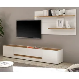 furn.design Wohnwand 2-teilig weiß, Eiche Wotan 300 cm, Schrankwand mit XL-Lowboard | Gr.: onesize