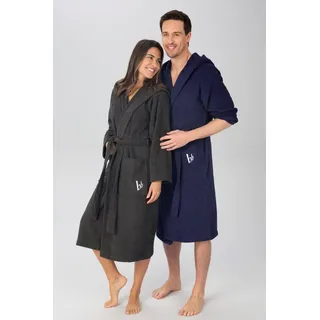 Bruno Banani Unisex-Bademantel Robby, Langform, Walkfrottee, Kapuze, Gürtel, Damen & Herren Bademäntel, 100% Baumwolle, mit Taschen, S-3XL blau XS | 120 cm