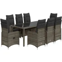 vidaXL 9-tlg Garten-Bistro-Set mit Kissen Grau Poly Rattan Modell 16