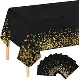 WIYETY 10 Stück Schwarz und Gold Party Tischdecke, Wasserdicht Tischdecke, Papiertischdecke Rolle, Party Dot Tischdecke, Rechteckig Tischtuch Geeignet für Geburtstagdeko, Hochzeit, 137x274cm, Schwarz