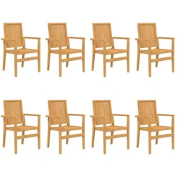 vidaXL Gartenstühle 8 Stk., Gartenstuhl Gartensessel Stapelbar, Stapelstuhl Stuhl mit Armlehnen, Holzstuhl Terrassenstuhl Gartenmöbel, Massivholz Teak