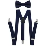 axy Hosenträger Kinder Jungen Hosenträger und Fliege set für Kinder 7-12 Jahren (2-St., 2er Set) Hosenträger mit farblich passender Fliege, verstellbar und elastisch blau|schwarz