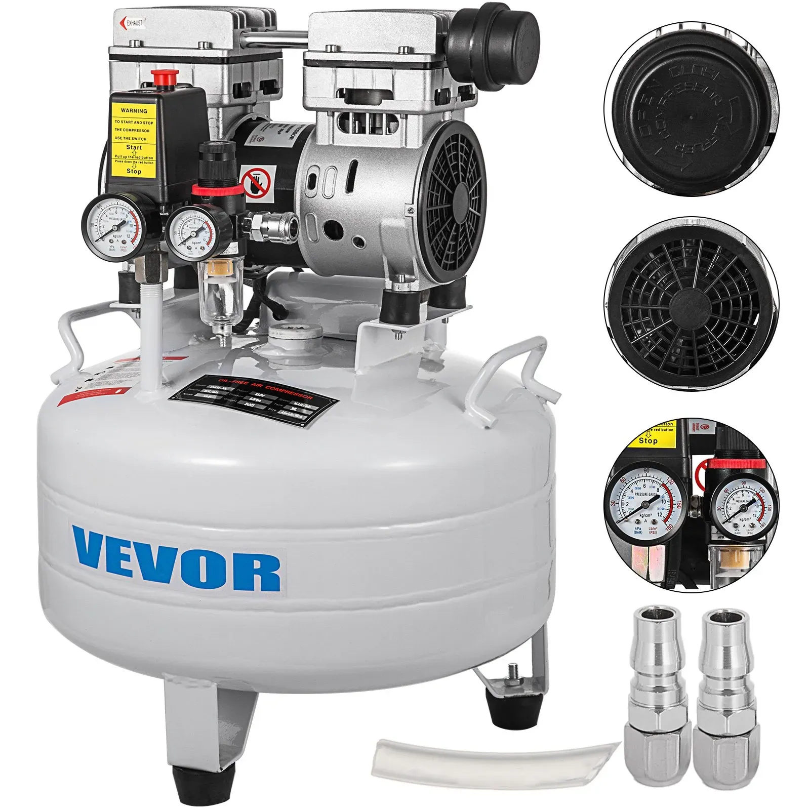 VEVOR 850W Druckluftkompressor 30L Flüsterkompressor Luftkompressor Druckluftkompressor Ölfrei Luftabgabe