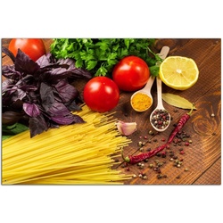 Wallario Sichtschutzzaunmatten Italienisches Menü mit Spaghetti, Tomaten, Basilikum und Gewürzen gelb