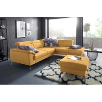 Ecksofa SIT & MORE "Percy L-Form" Sofas Gr. B/H/T: 270cm x 80cm x 235cm, Luxus-Microfaser Paris, Ottomane rechts, mit satiniertem Nickelfuß, gelb (mustard) 15 cm Fußhöhe, Sitztiefenverstellung, wahlweise in 2 Fußfarben