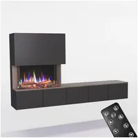GLOW FIRE Elektrokamin CW5 Links E-Motion LED Kamin- Wohnwand mit Kamin, Sideboard mit Kamin, Elektrokamin mit Heizfunktion und Knistereffekt schwarz