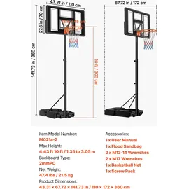 Vevor Basketballkorb Schwarz 135 - 305 cm