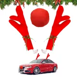 YeahBoom Auto Rentier Kostüm Weihnachtsdeko,Auto Deko Weihnachten,Weihnachtsdekor Auto Rentiergeweihe,Weihnachten Auto Rentier Geweih,Weihnachtsschmuck Auto mit Rote Nase