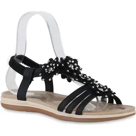 Stiefelparadies Damen Riemchensandalen in Schwarz,